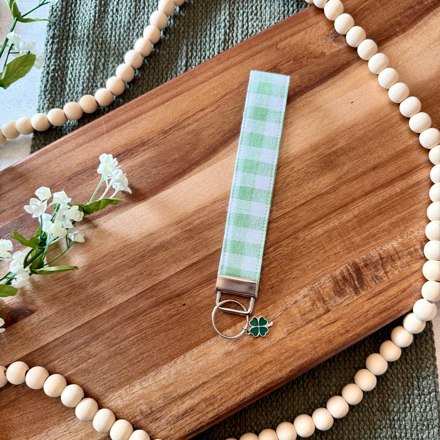 Spring Gingham Green Keychain Wristlet