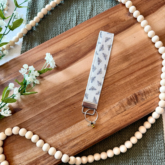 Honeybee Linen Keychain Wristlet
